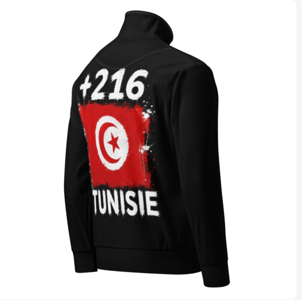Survêtement Tunisie +216 avec drapeau floqué effet éclaboussure de peinture - vue de dos - Indicatif Fier