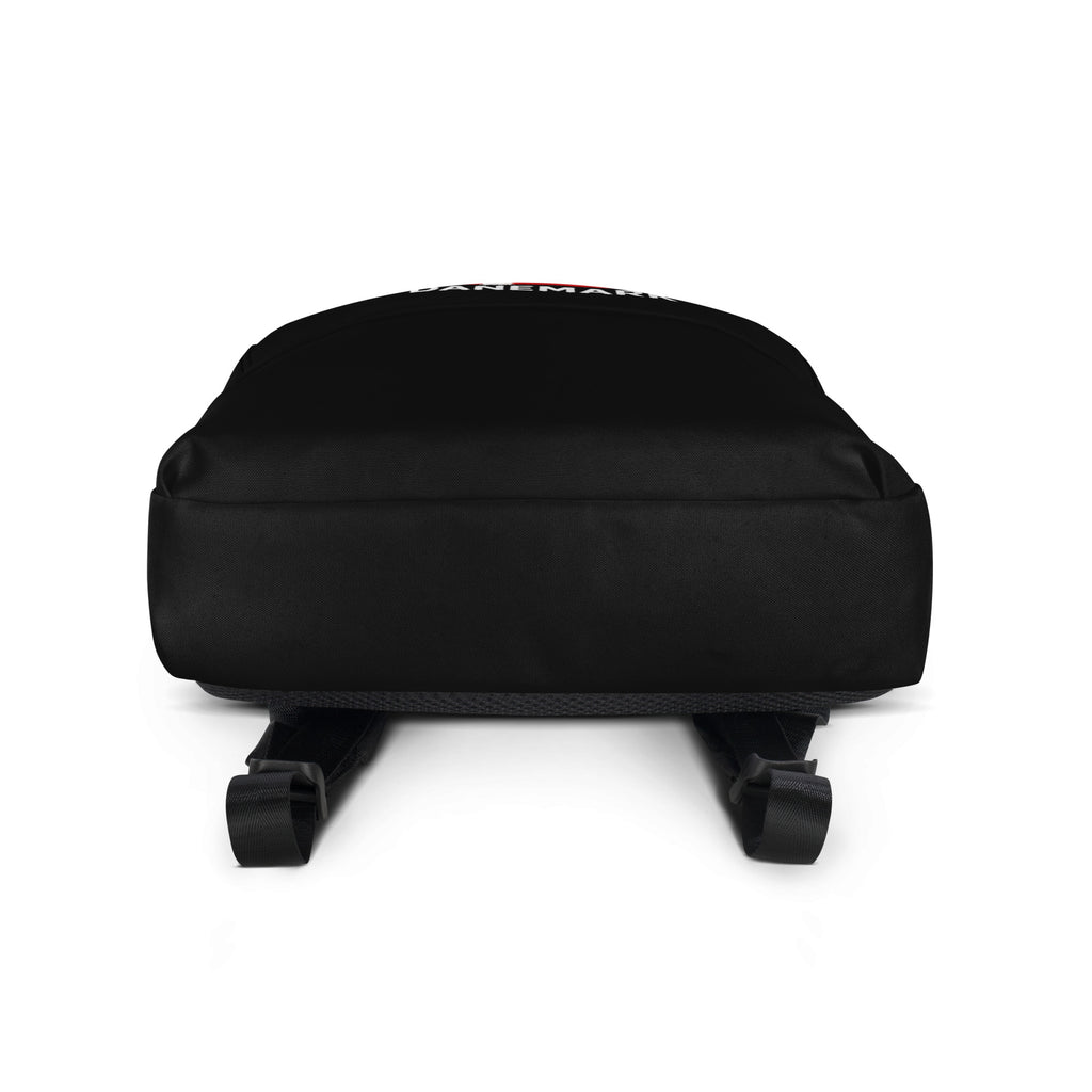 Sac à Dos Danemark +45 - Noir avec drapeau floqué effet éclaboussure de peinture - vue de dessous - Indicatif Fier