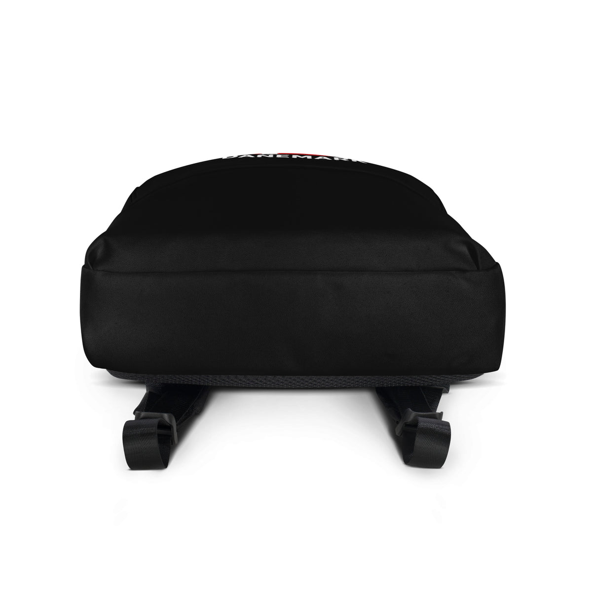 Sac à Dos Danemark +45 - Noir avec drapeau floqué effet éclaboussure de peinture - vue de dessous - Indicatif Fier