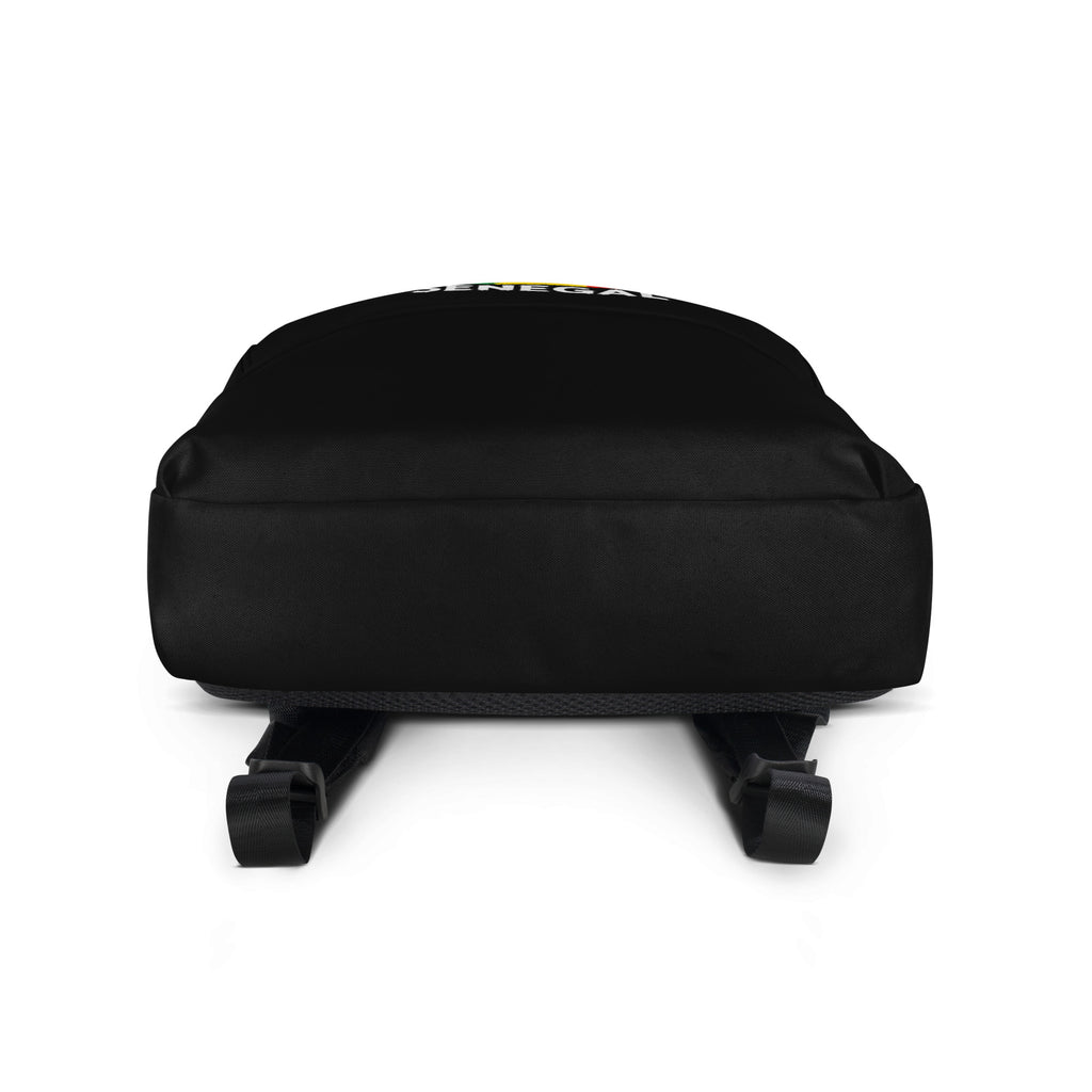 Sac à Dos Sénégal +221 - Noir avec drapeau floqué effet éclaboussure de peinture - vue de dessous - Indicatif Fier