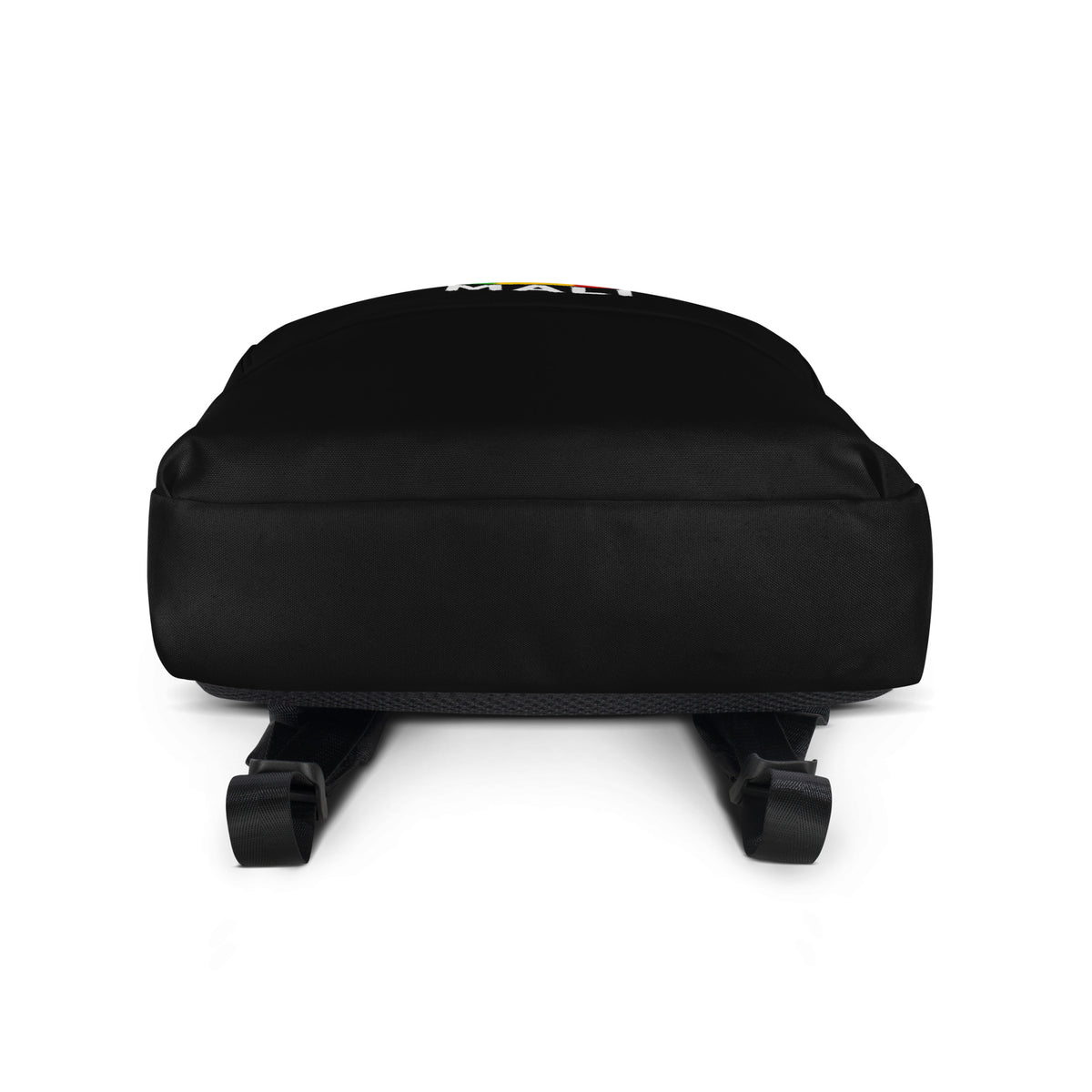 Sac à Dos Mali +223 - Noir avec drapeau floqué effet éclaboussure de peinture - vue de dessous - Indicatif Fier