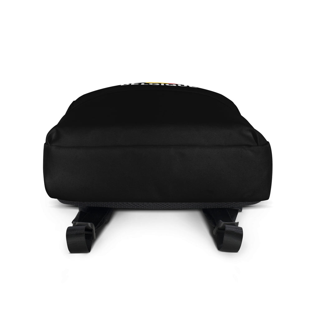 Sac à Dos Belgique +32 - Noir avec drapeau floqué effet éclaboussure de peinture - vue de dessous - Indicatif Fier