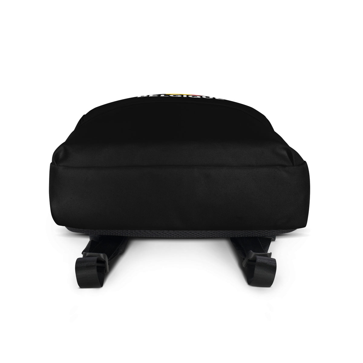 Sac à Dos Belgique +32 - Noir avec drapeau floqué effet éclaboussure de peinture - vue de dessous - Indicatif Fier