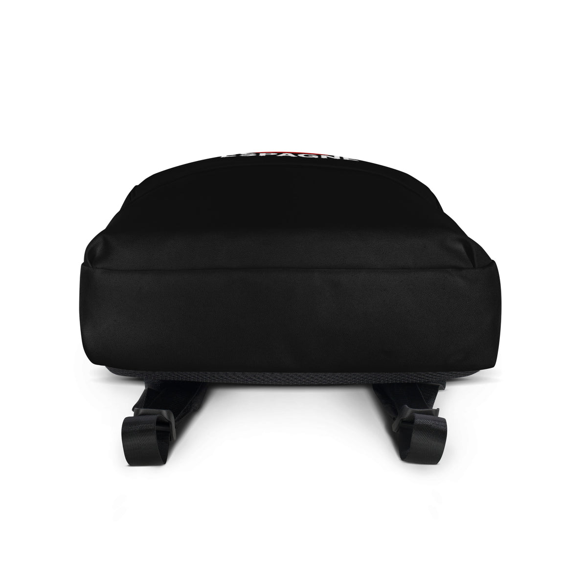 Sac à Dos Espagne +34 - Noir avec drapeau floqué effet éclaboussure de peinture - vue de dessous - Indicatif Fier