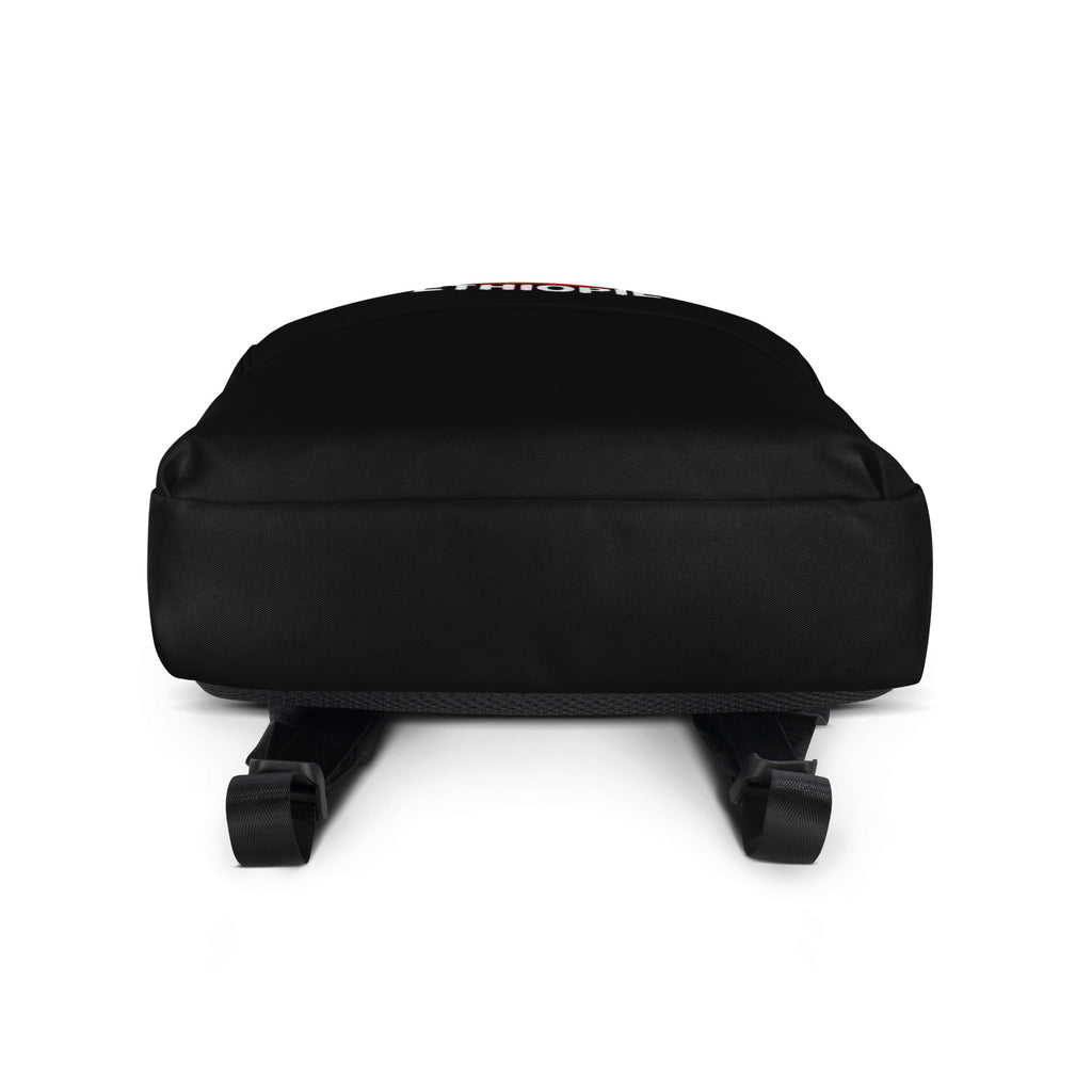 Sac à Dos Éthiopie +251 - Noir avec drapeau floqué effet éclaboussure de peinture - vue de dessous - Indicatif Fier