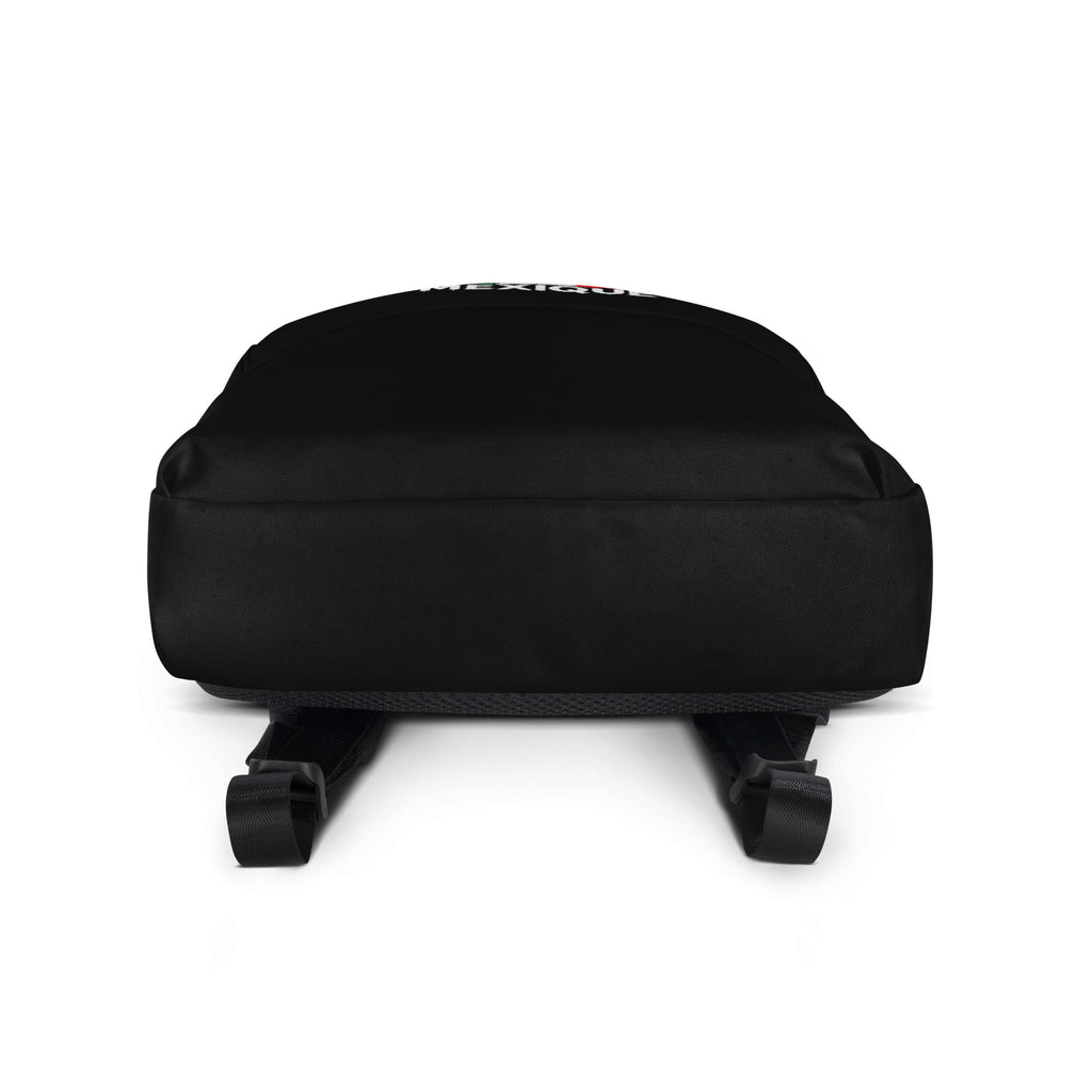 Sac à Dos Mexique +52 - Noir avec drapeau floqué effet éclaboussure de peinture - vue de dessous - Indicatif Fier