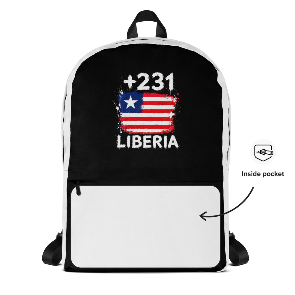 Sac à Dos Liberia +231 - Bicolore avec drapeau floqué effet éclaboussure de peinture - vue détaillée - Indicatif Fier