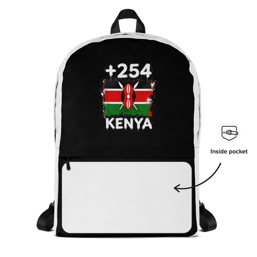 Sac à Dos Kenya +254 - Bicolore avec drapeau floqué effet éclaboussure de peinture - vue détaillée - Indicatif Fier