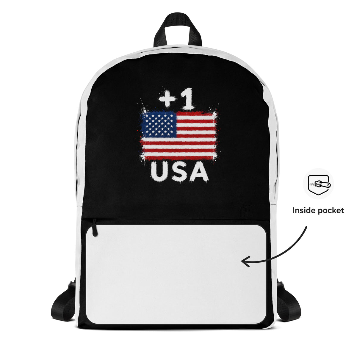 Sac à Dos USA +1 - Bicolore avec drapeau floqué effet éclaboussure de peinture - vue détaillée - Indicatif Fier