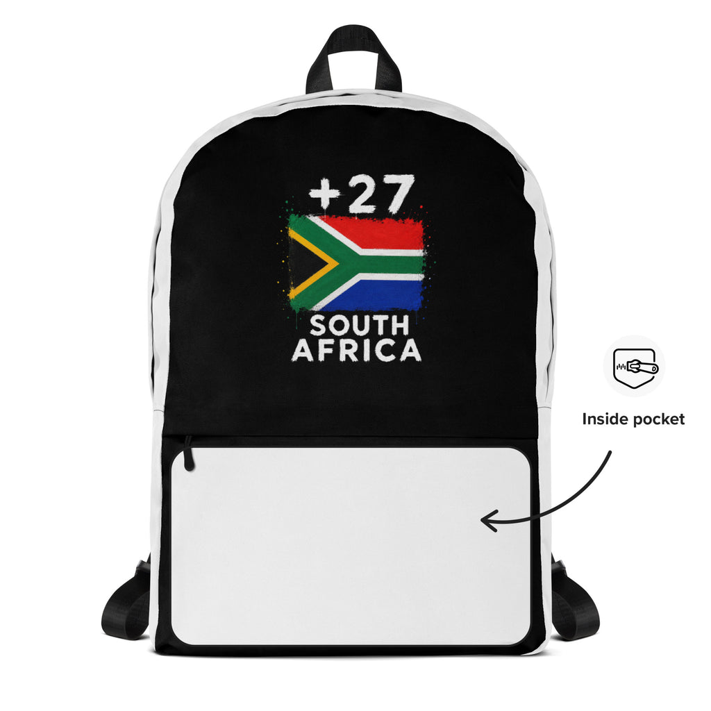 Sac à Dos Afrique du Sud +27 - Bicolore avec drapeau floqué effet éclaboussure de peinture - vue détaillée - Indicatif Fier