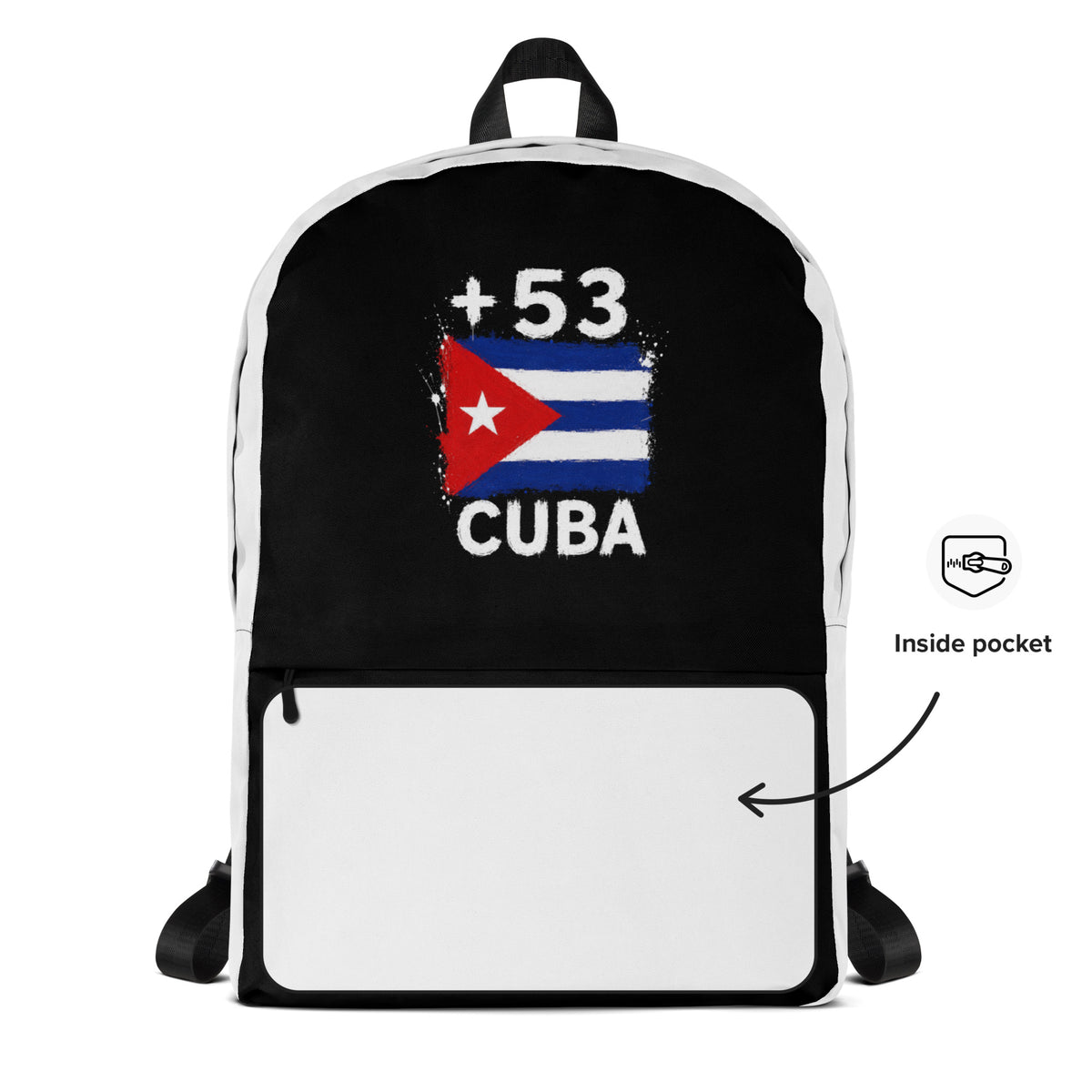 Sac à Dos Cuba +53 - Bicolore avec drapeau floqué effet éclaboussure de peinture - vue détaillée - Indicatif Fier