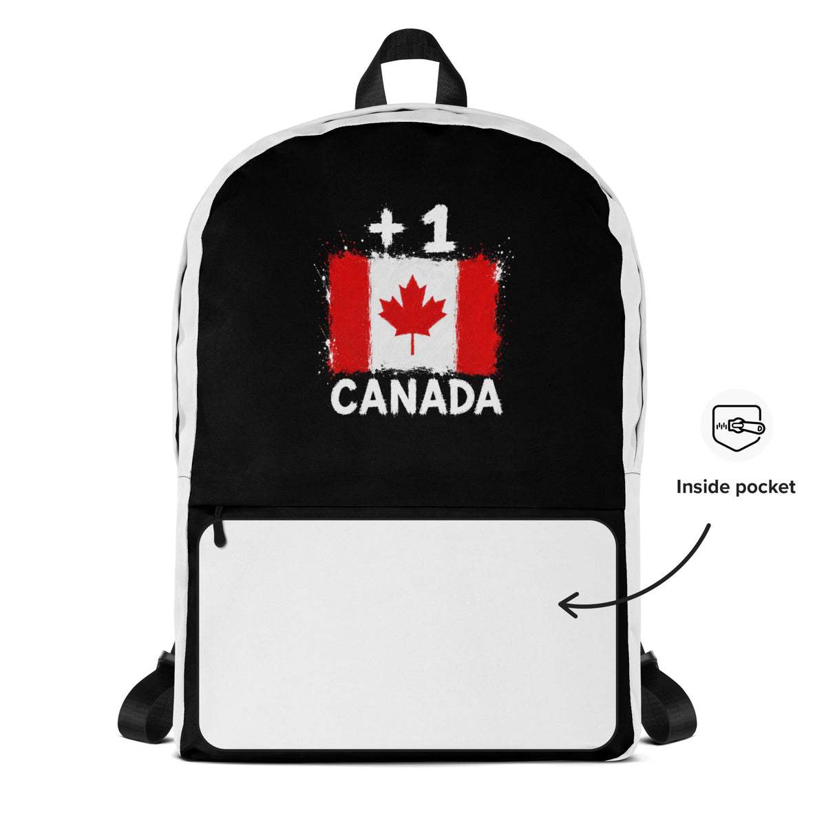 Sac à Dos Canada +1 - Bicolore avec drapeau floqué effet éclaboussure de peinture - vue détaillée - Indicatif Fier