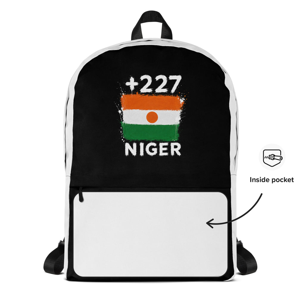 Sac à Dos Niger +227 - Bicolore avec drapeau floqué effet éclaboussure de peinture - vue détaillée - Indicatif Fier