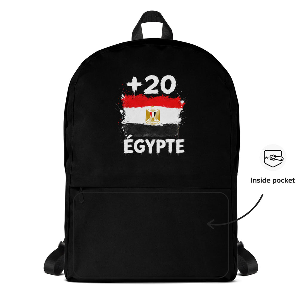 Sac à Dos Égypte +20 - Noir avec drapeau floqué effet éclaboussure de peinture - vue détaillée - Indicatif Fier