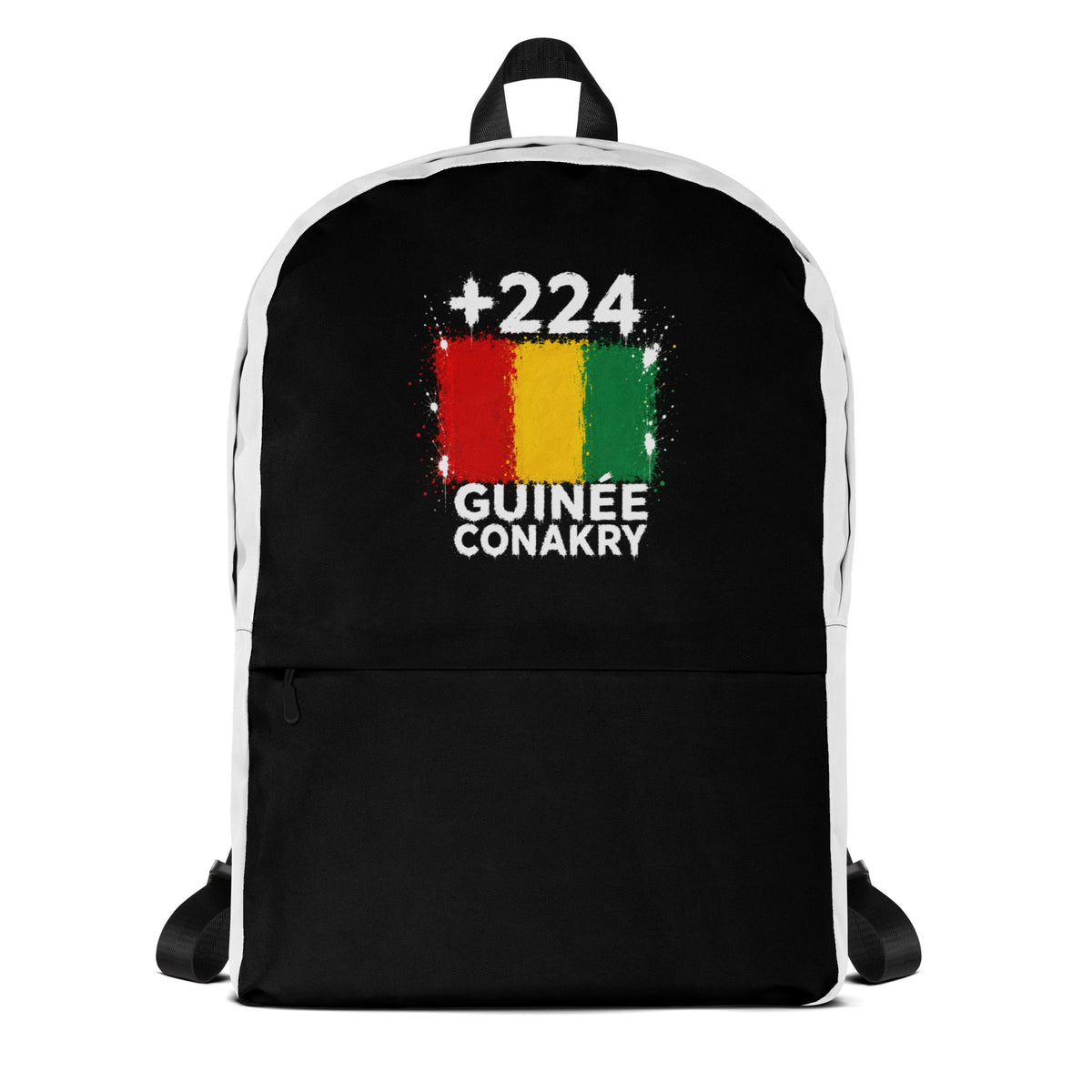Sac à Dos Guinée Conakry +224 bicolore vue de face, design drapeau guinéen