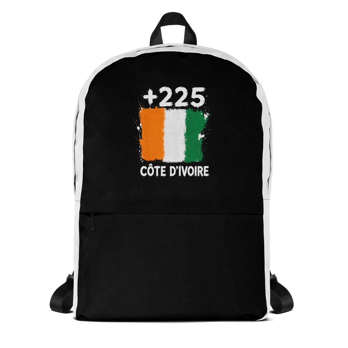 Sac à Dos Côte d'Ivoire +225 bicolore vue de face, design drapeau ivoirien