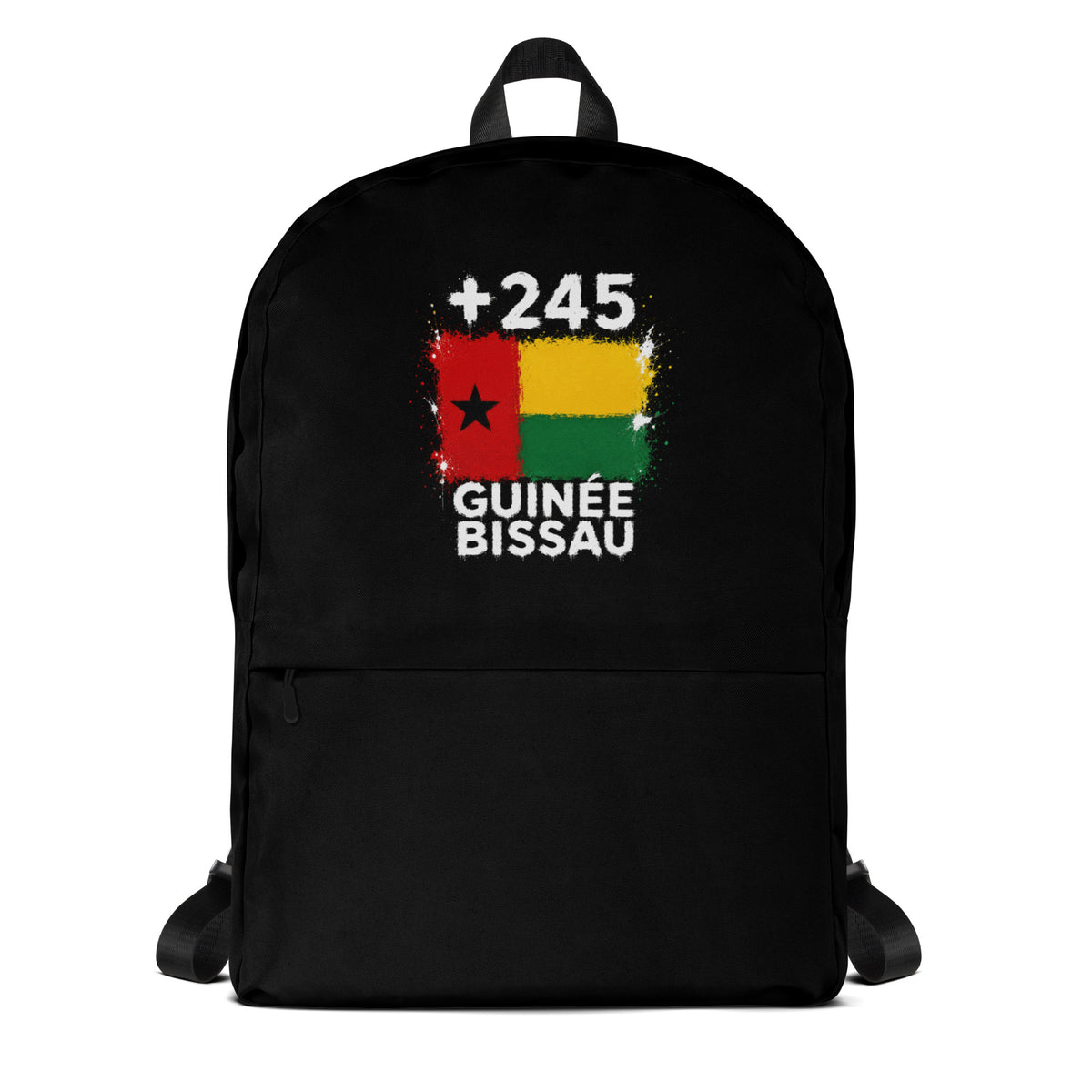 Sac à Dos Guinée-Bissau +245 noir vue de face, design drapeau bissau-guinéen