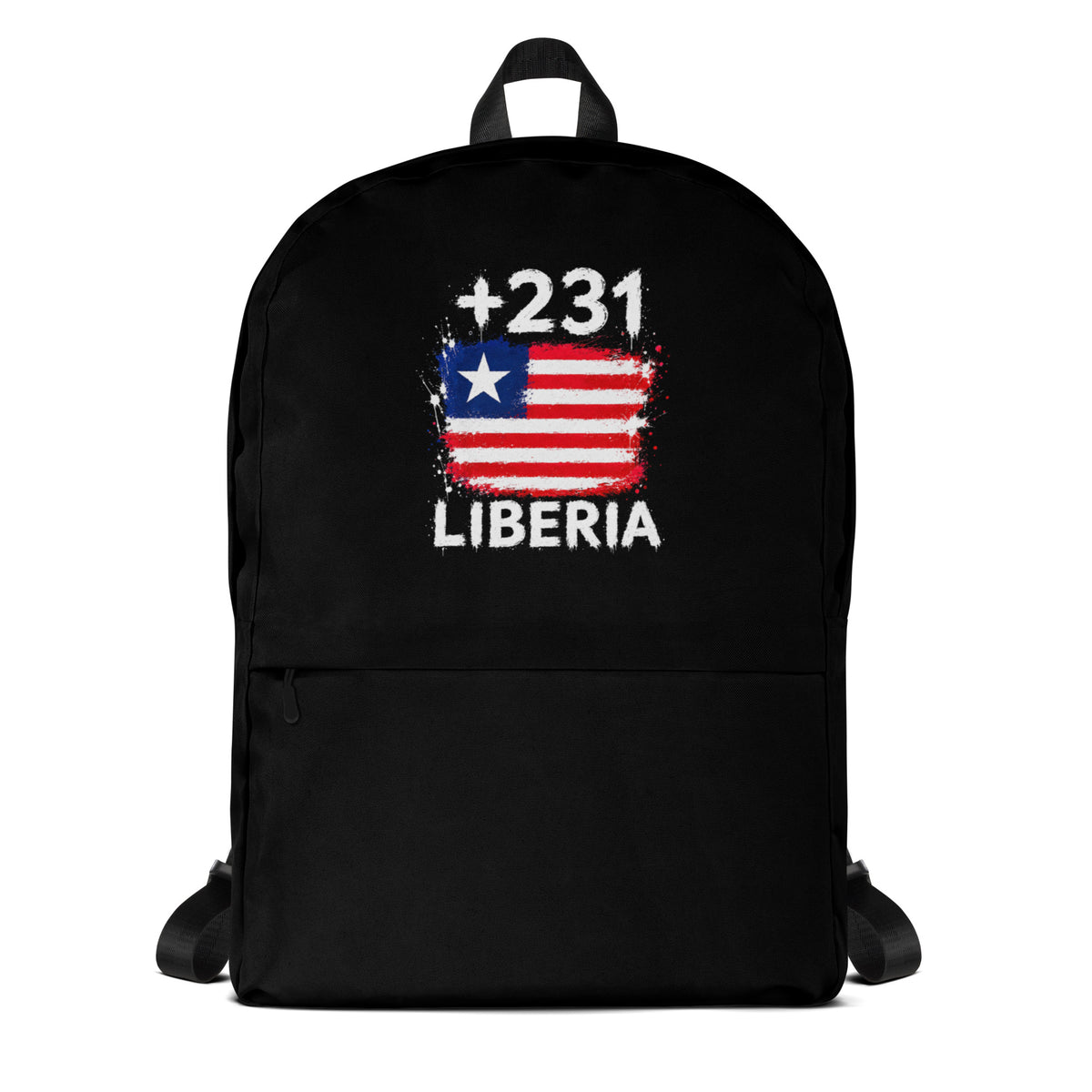 Sac à Dos Liberia +231 noir vue de face, design drapeau libérien