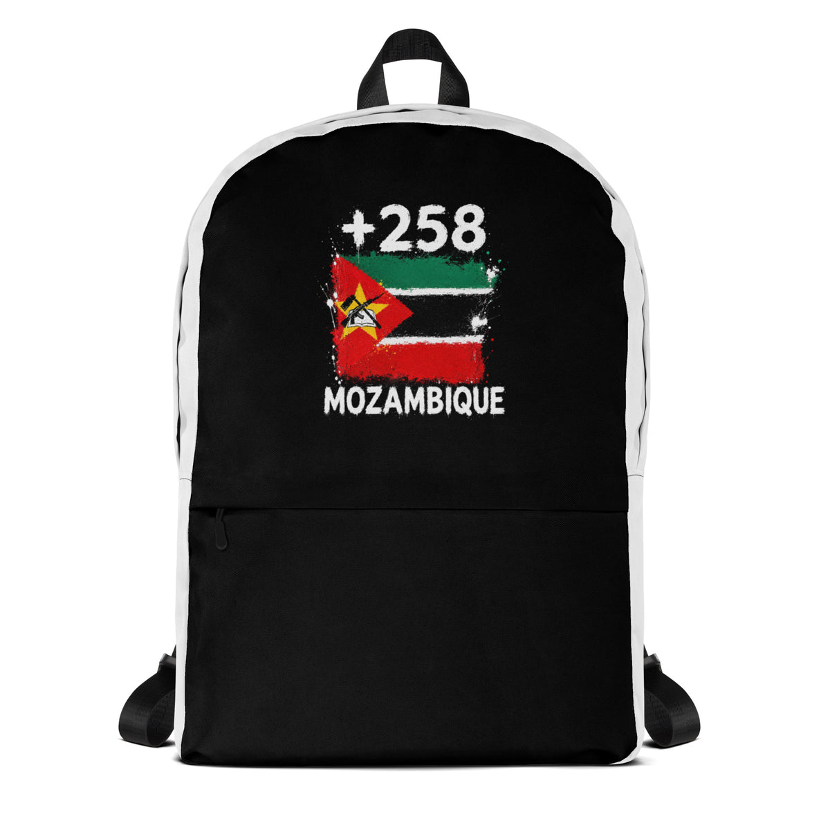 Sac à Dos Mozambique +258 bicolore vue de face, design drapeau mozambicain