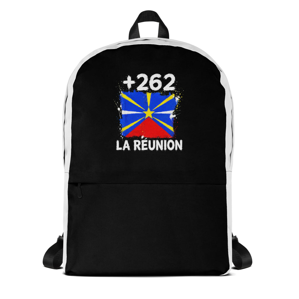 Sac à Dos La Réunion +262 bicolore vue de face, design drapeau réunionnais