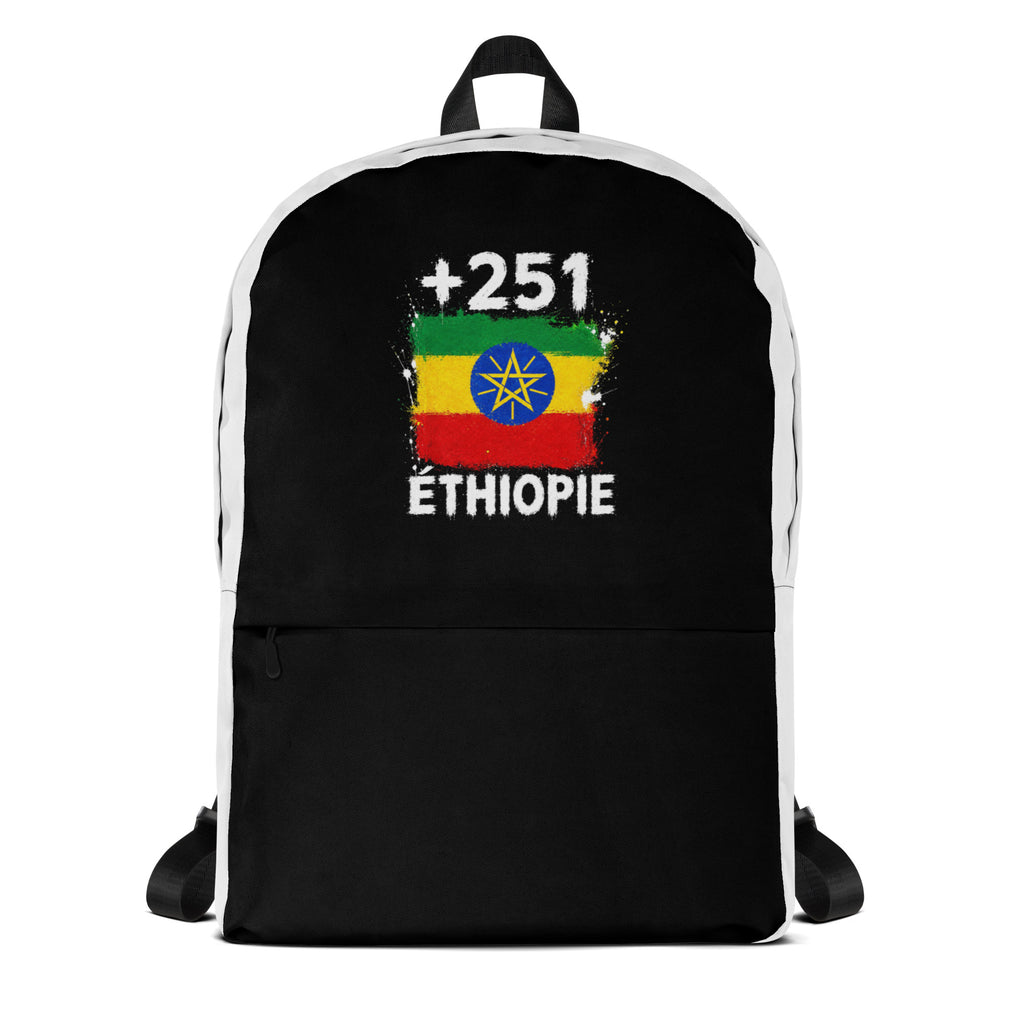 Sac à Dos Éthiopie +251 bicolore vue de face, design drapeau éthiopien