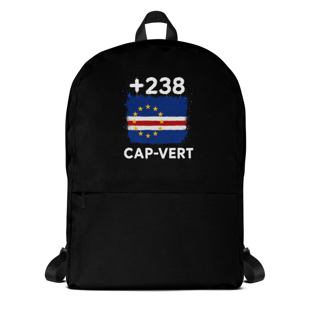 Sac à Dos Cap-Vert +238 noir vue de face, design drapeau cap-verdien