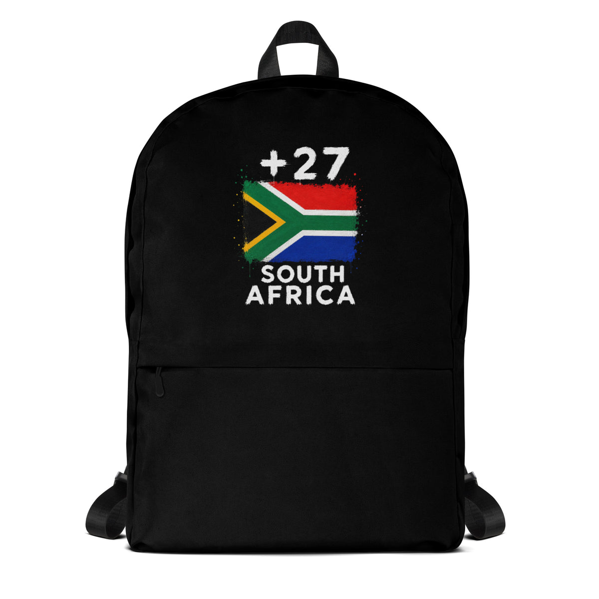 Sac à Dos Afrique du Sud +27 noir vue de face, design drapeau sud-africain