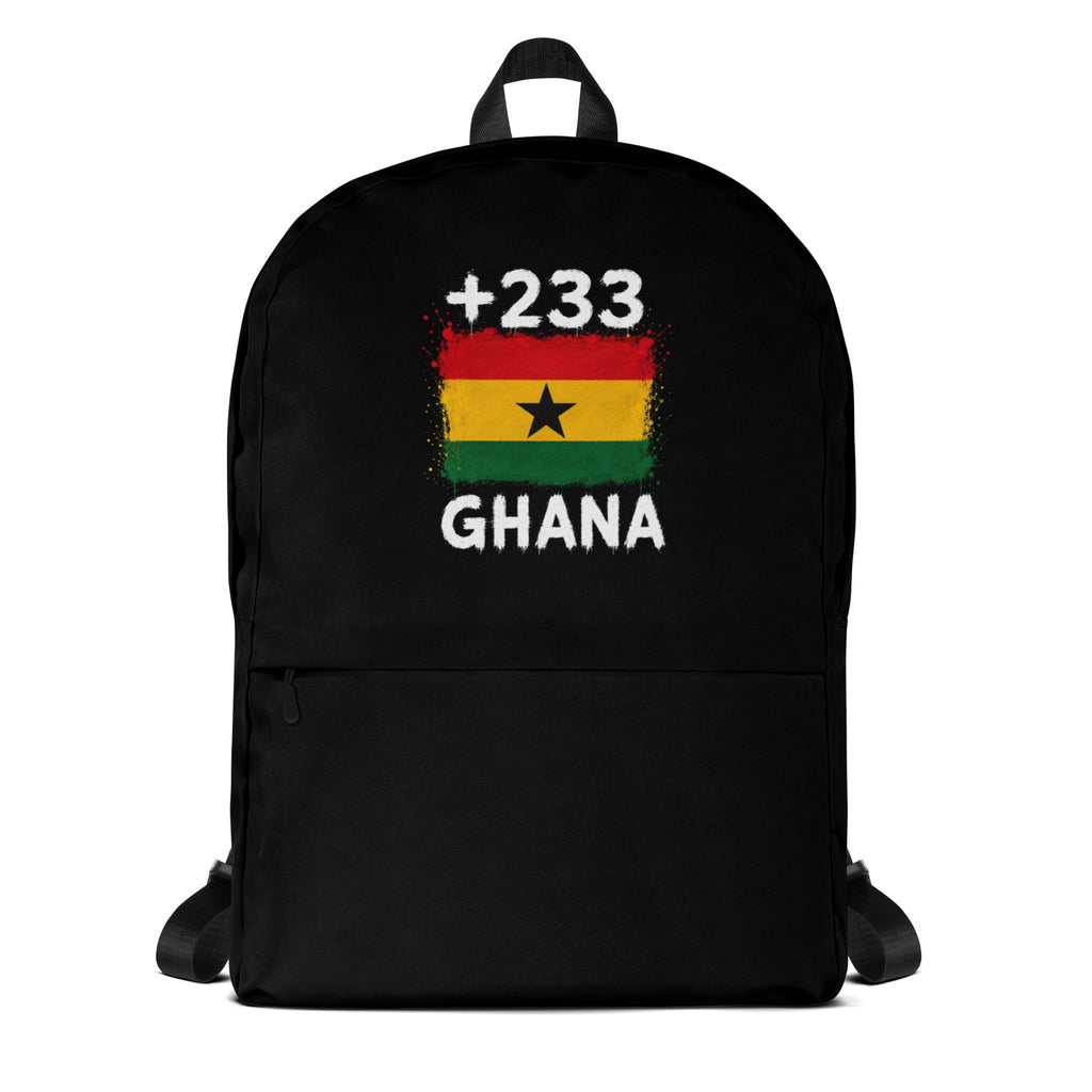 Sac à Dos Ghana +233 noir vue de face, design drapeau ghanéen