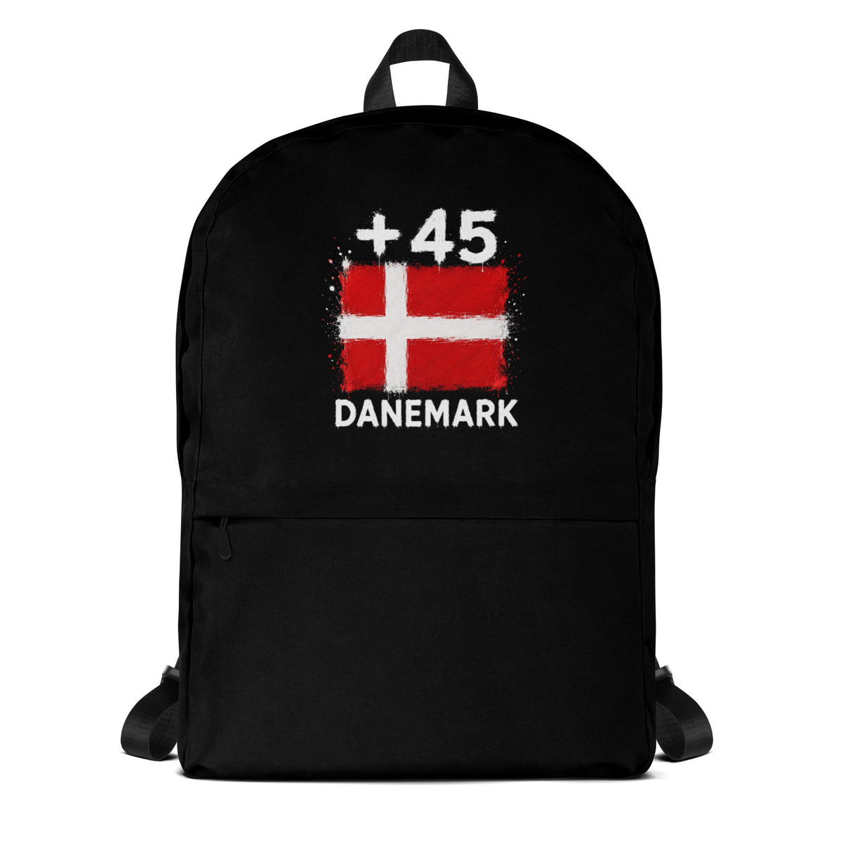 Sac à Dos Danemark +45 noir vue de face, design drapeau danois