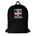 Sac à Dos République Dominicaine +1809 noir vue de face, design drapeau dominicain