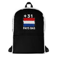 Sac à Dos Pays-Bas +31 bicolore vue de face, design drapeau néerlandais
