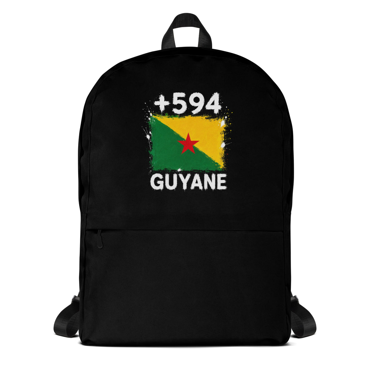 Sac à Dos Guyane +594 noir vue de face, design drapeau guyanais