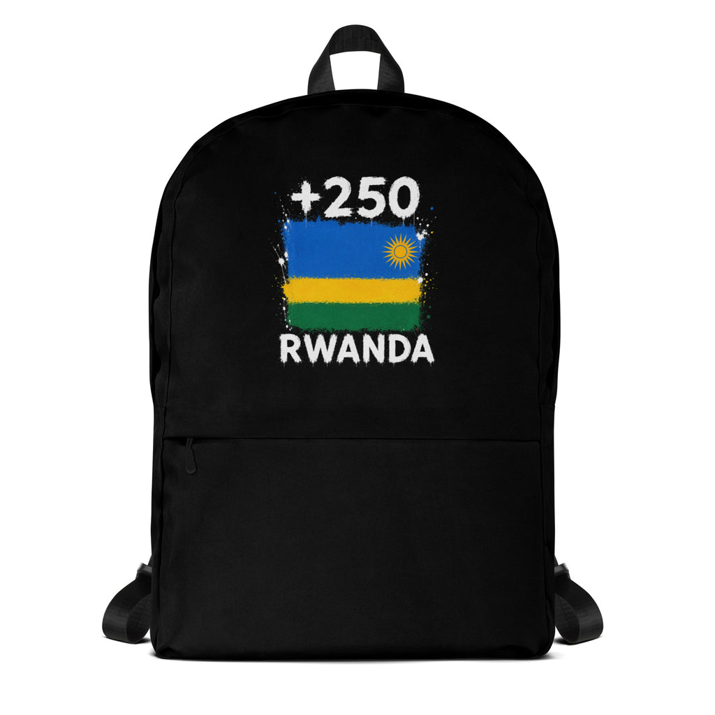 Sac à Dos Rwanda +250 noir vue de face, design drapeau rwandais