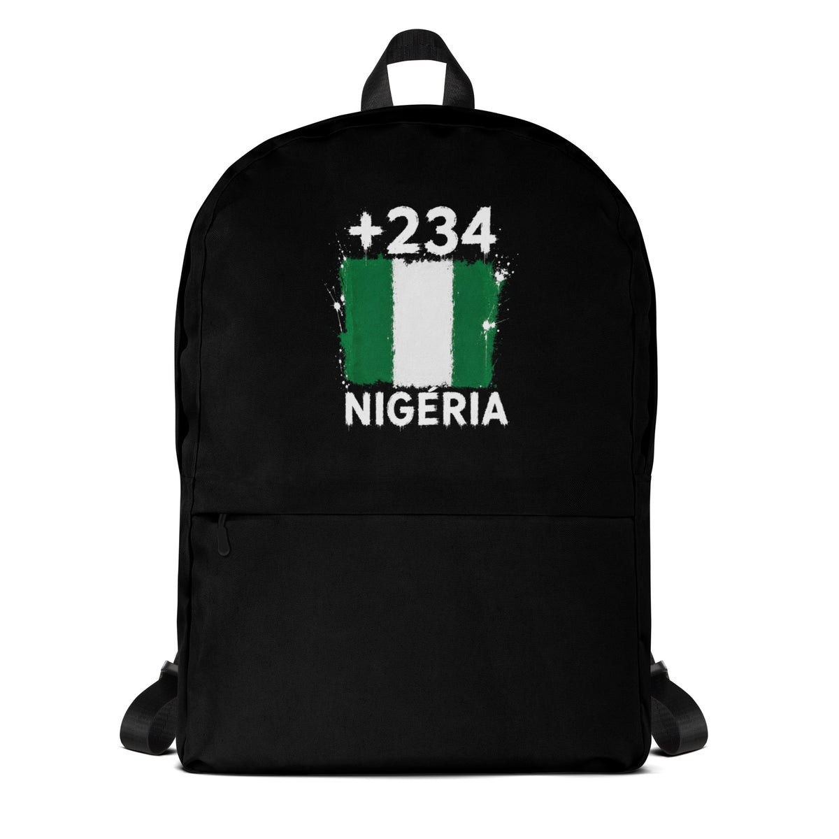 Sac à Dos Nigeria +234 noir vue de face, design drapeau nigérian
