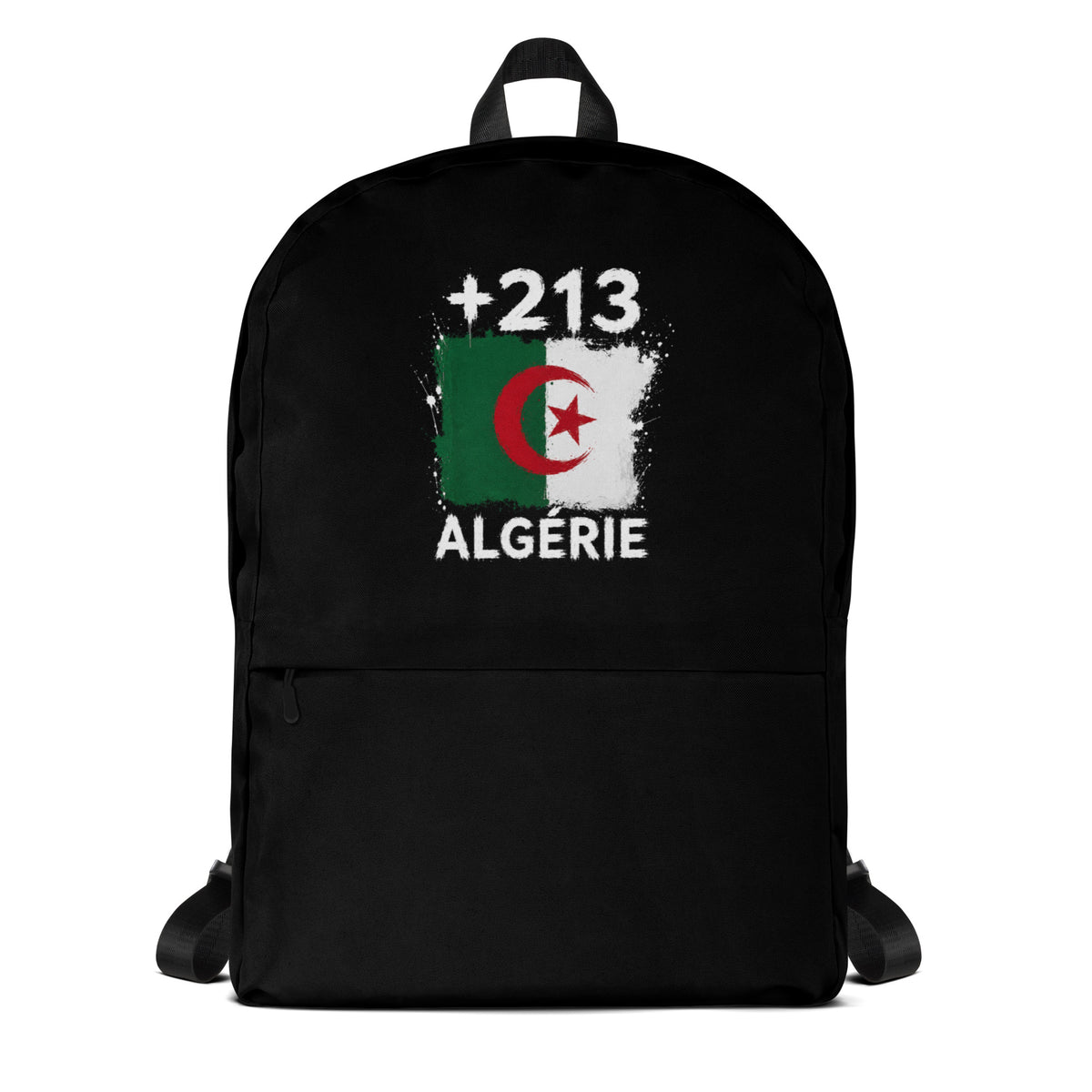 Sac à Dos Algérie +213 noir vue de face, design drapeau algérien