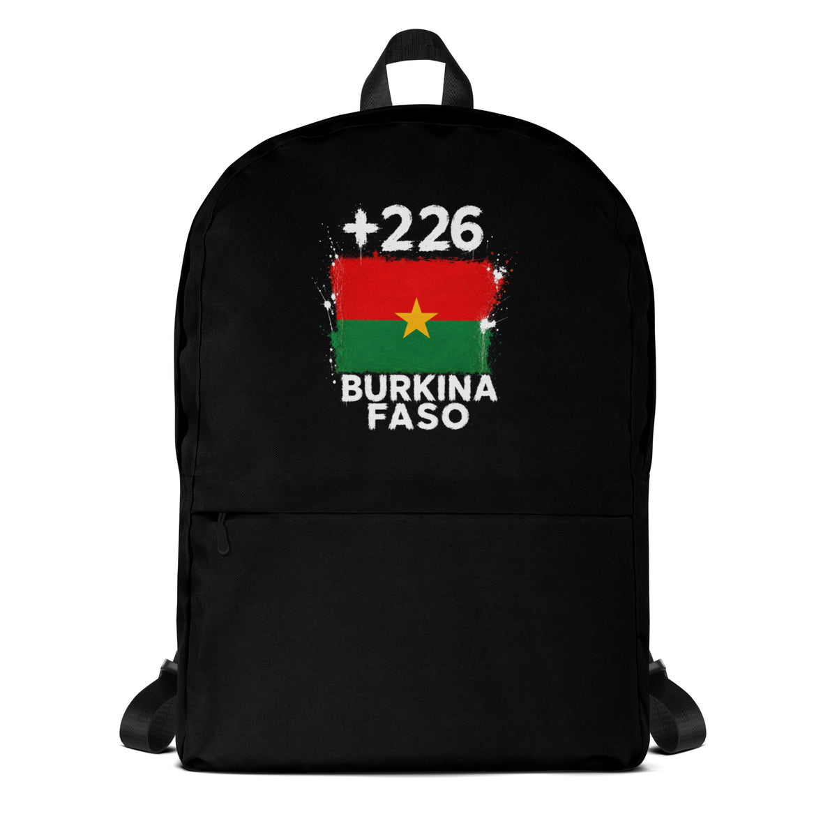 Sac à Dos Burkina Faso +226 noir vue de face, design drapeau burkinabè