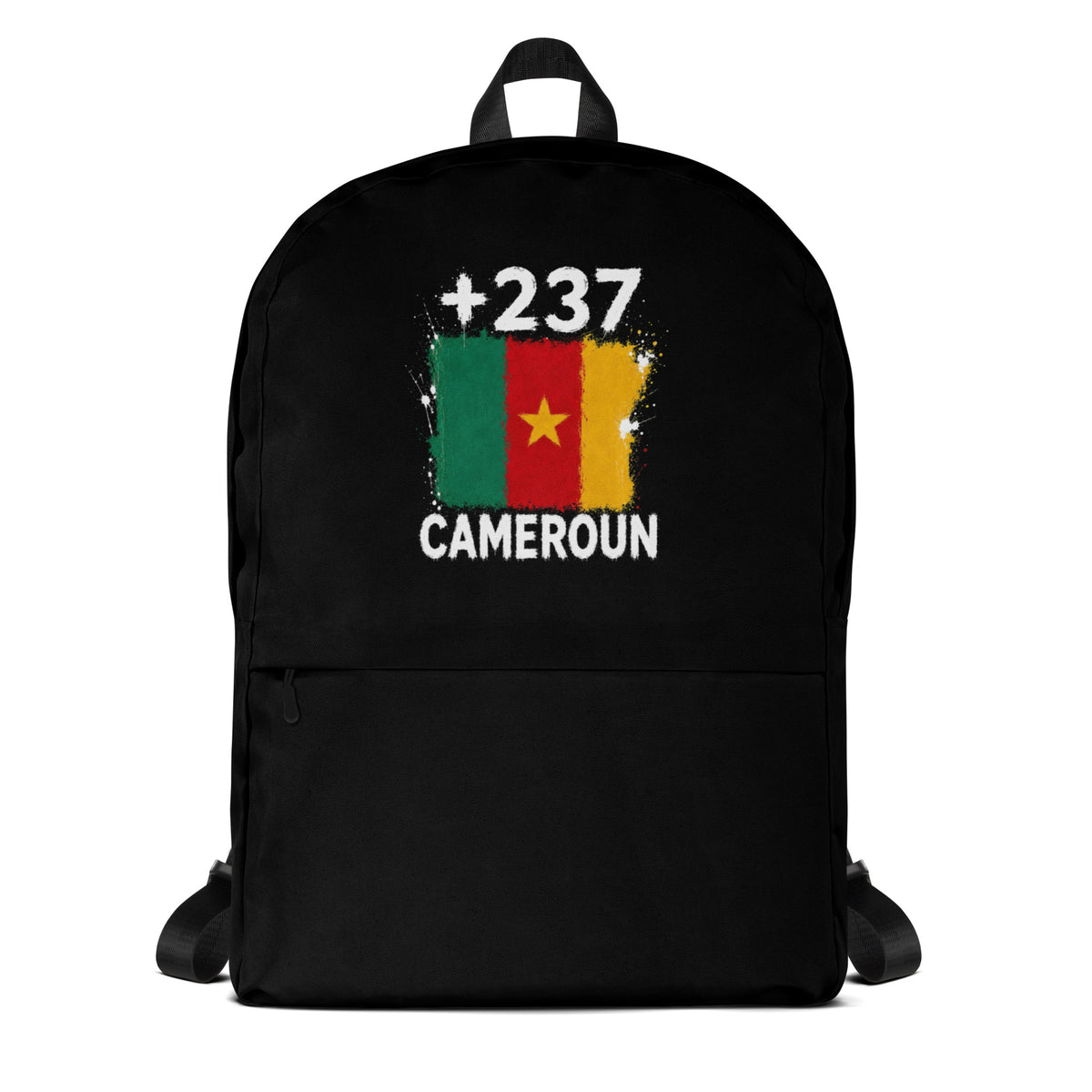 Sac à Dos Cameroun +237 noir vue de face, design drapeau camerounais