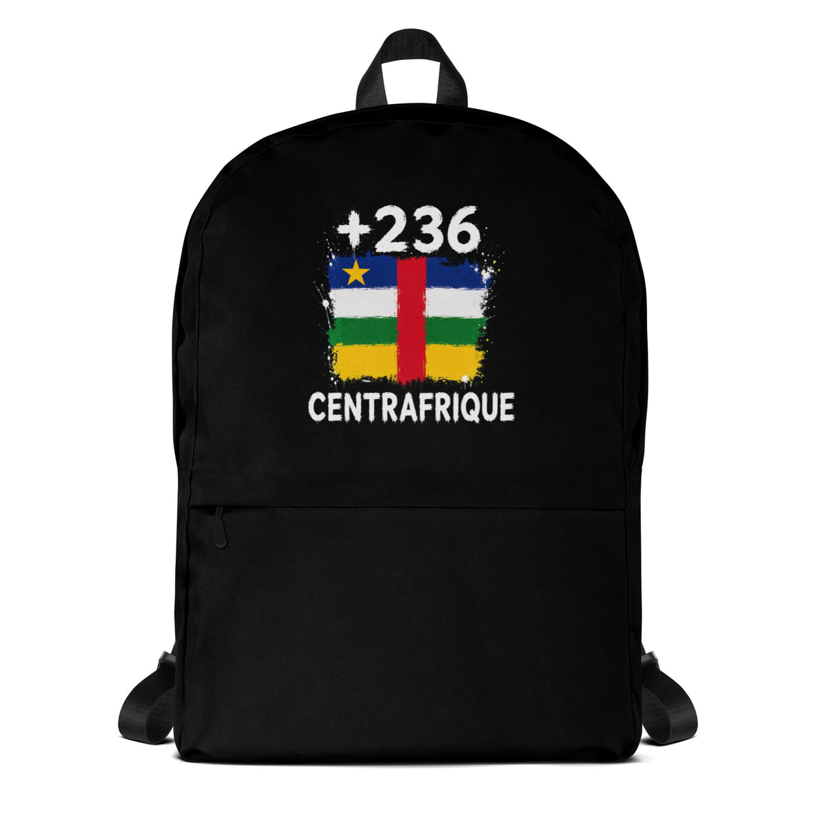 Sac à Dos Centrafrique +236 noir vue de face, design drapeau centrafricain