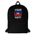Sac à Dos Haïti +509 noir vue de face, design drapeau haïtien