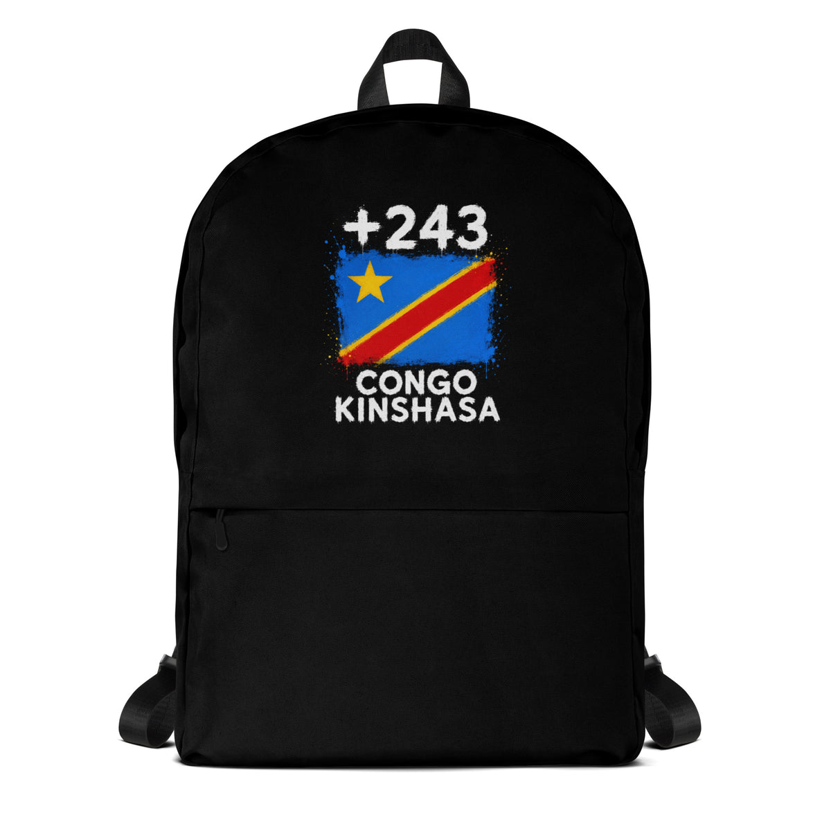 Sac à Dos RDC +243 noir vue de face, design drapeau congolais