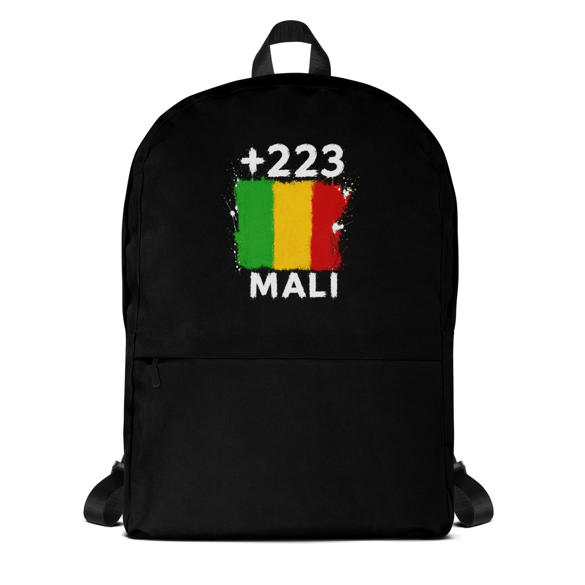 Sac à Dos Mali +223 noir vue de face, design drapeau malien