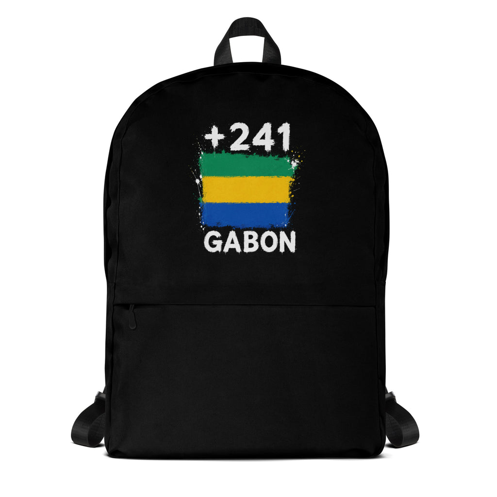 Sac à Dos Gabon +241 noir vue de face, design drapeau gabonais