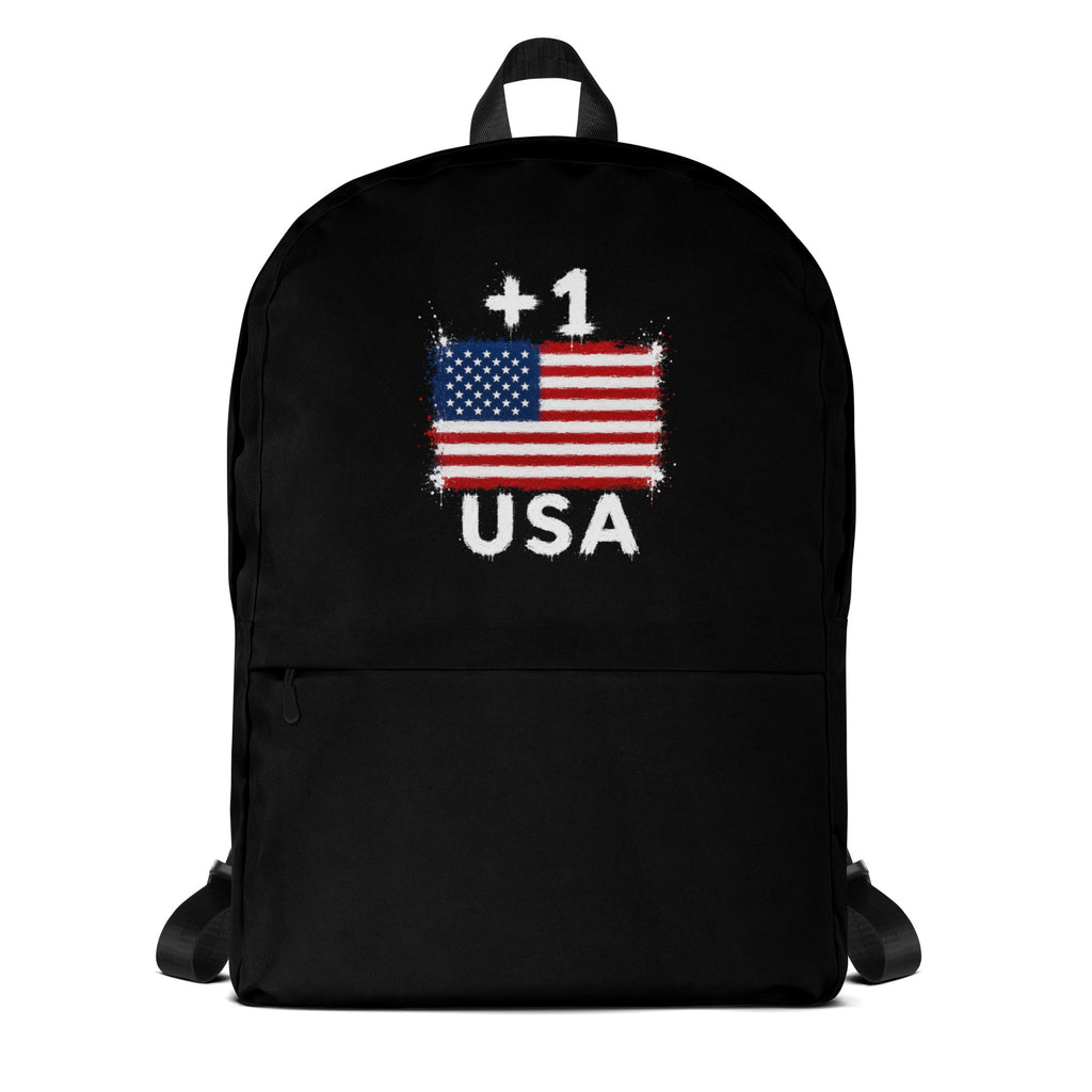 Sac à Dos USA +1 noir vue de face, design drapeau américain