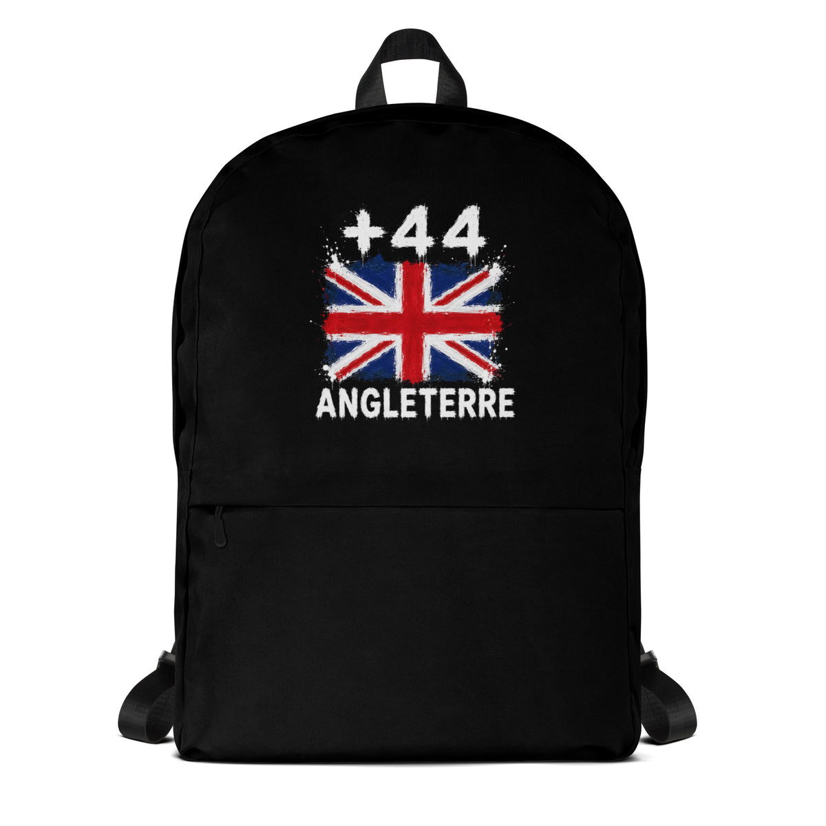 Sac à Dos Angleterre +44 noir vue de face, design drapeau anglais