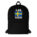 Sac à Dos Suède +46 noir vue de face, design drapeau suédois