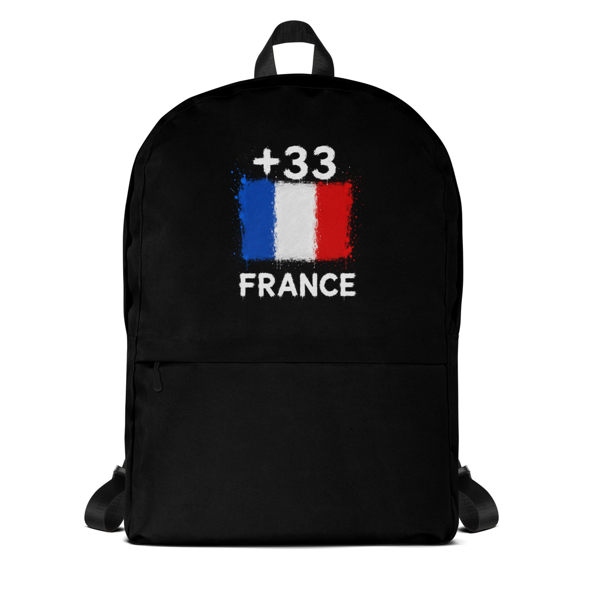 Sac à Dos France +33 noir vue de face, design drapeau français