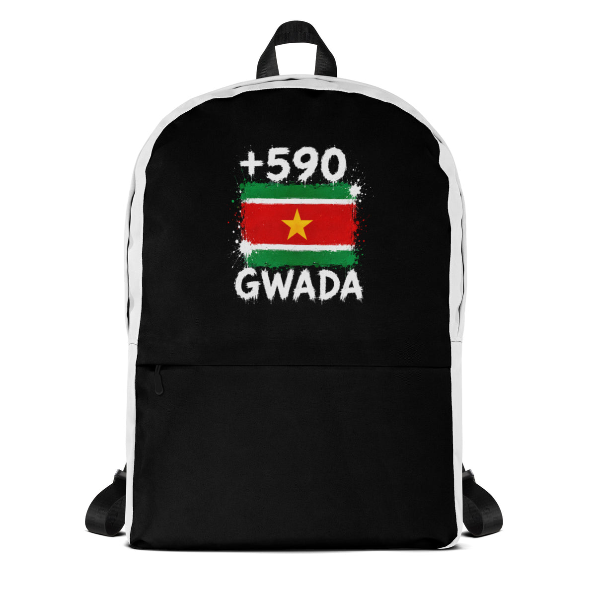 Sac à Dos Guadeloupe +590 bicolore vue de face, design drapeau guadeloupéen
