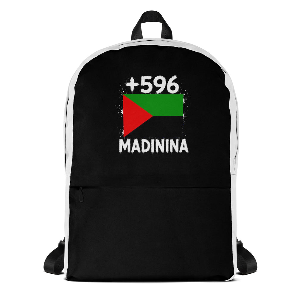 Sac à Dos Martinique +596 noir vue de face, design drapeau martiniquais