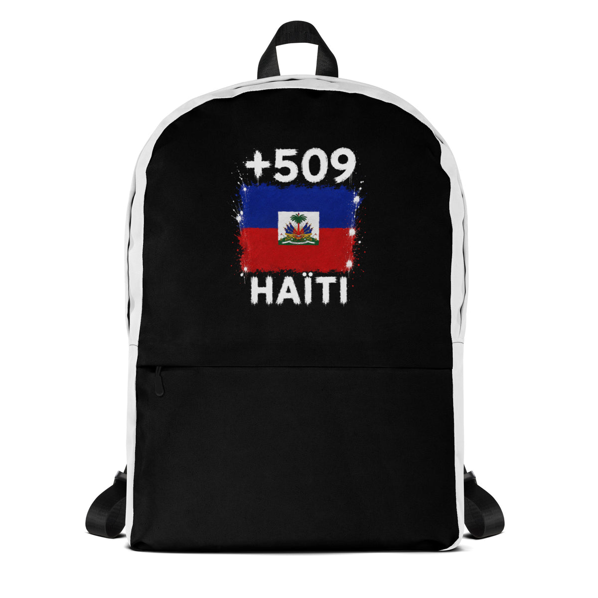 Sac à Dos Haïti +509 bicolore vue de face, design drapeau haïtien