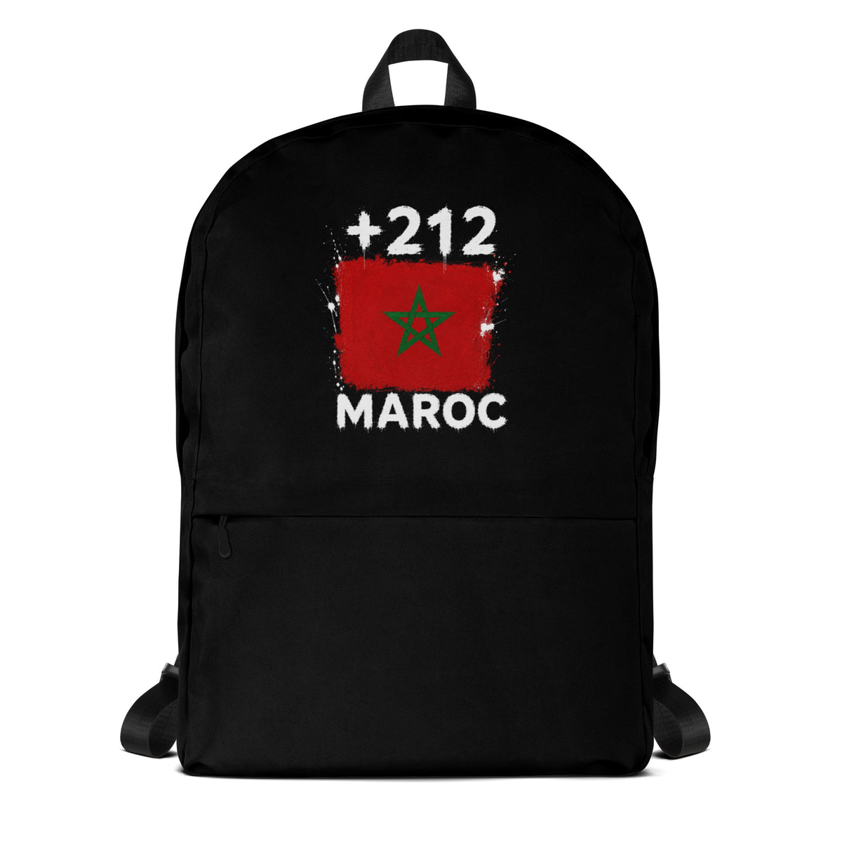 Sac à Dos Maroc +212 noir vue de face, design drapeau marocain